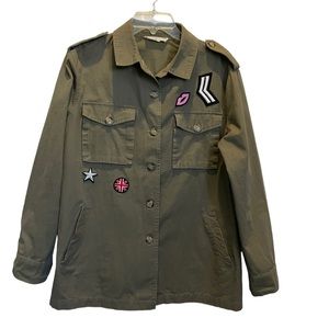 Elodie Military Patch Shacket Utility Button
Down Army/Olive Green Size Large